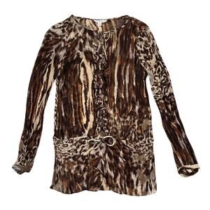 CAbi Brown Semi Sheer Silk Button Front Animal Print Tunic Blouse -  SIZE M